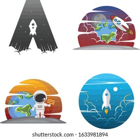 rocket ship launch space voyager set