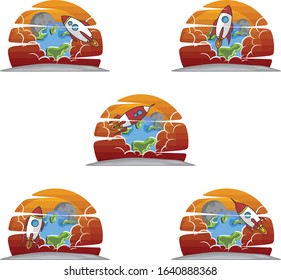 rocket ship launch space voyager set