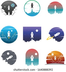 rocket ship launch space voyager set