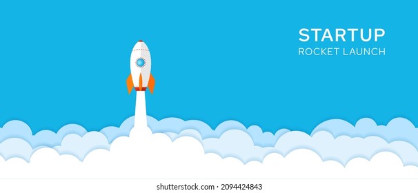 Rocket ship launch Startup background illustration vector. Concept of business product on market, startup, growth, creative idea.
