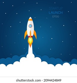 Rocket ship launch Startup background illustration vector. Concept of business product on market, startup, growth, creative idea.