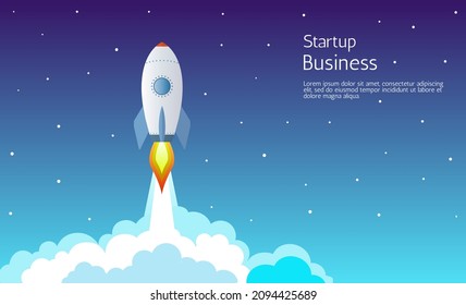 Rocket ship launch Startup background illustration vector. Concept of business product on market, startup, growth, creative idea.