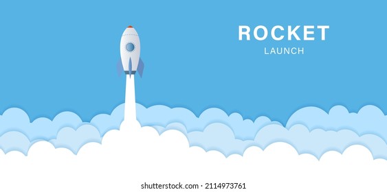Rocket ship launch Startup background illustration vector. Concept of business product on market, startup, growth, creative idea. Vector EPS10.