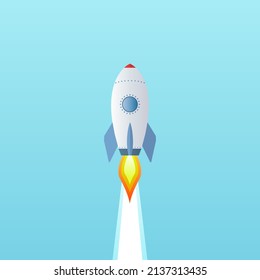 Rocket ship launch Startup background illustration. Concept of business product on market, startup, growth, creative idea. VECTOR EPS10.