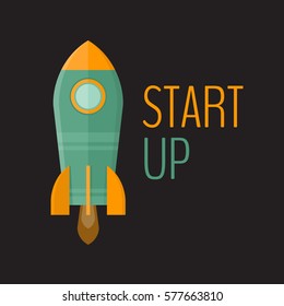 Rocket ship launch. Startup business concept. Start Up. Flat style, vector illustration.