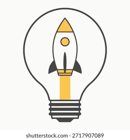 Lanzamiento de un cohete dentro de una bombilla símbolo de innovación y creatividad