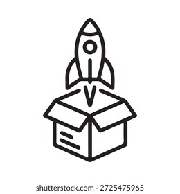 Lanzamiento de una nave cohete desde una caja de cartón abierta, un concepto creativo