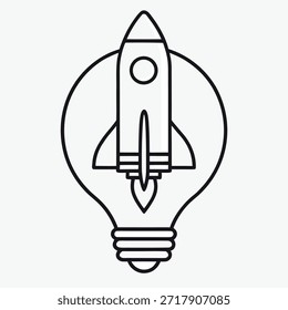 Lanzamiento de un cohete desde una bombilla símbolo de innovación y creatividad en la tecnología
