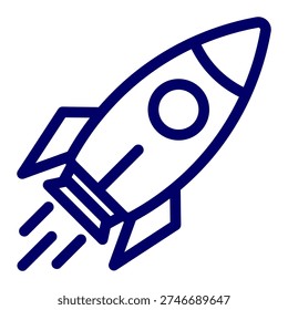 A rocket ship launching upward with trailing motion or speed lines and flames or exhaust at the base, symbolizing launch, startup, growth, rapid progress, take off, speed, innovation, blast off, fast start, rocket boost, ascent, or high-velocity success.