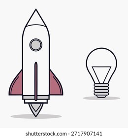Iconos de la nave cohete y de la bombilla para la innovación y las ideas empresariales