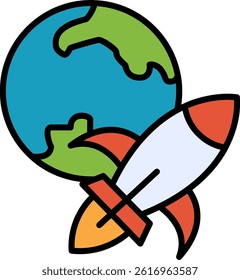 Rocket Ship Line Filled Vector Icon Design