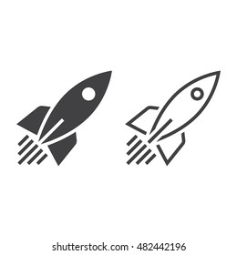 Rocket Ship Line Icon, Outline And Solid Vector Sign, Linear And Full Pictogram Isolated On White, Logo Illustration