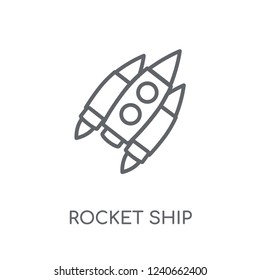 Rocket ship linear icon. Modern outline Rocket ship logo concept on white background from ASTRONOMY collection. Suitable for use on web apps, mobile apps and print media.