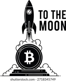 Cohete barco a la Ilustración vectorial lunar para el crecimiento de las criptomonedas y el éxito financiero