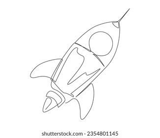 Rocket ship outline. Continuous one line drawing of rocket space ship. Editable stroke.