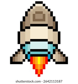  Rocket ship in pixel art style