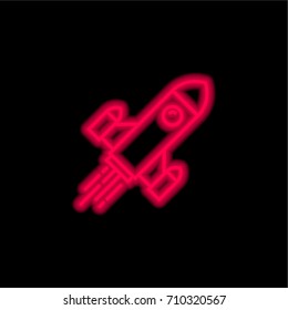 Rocket ship red glowing neon ui ux icon. Glowing sign logo vector