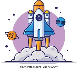 Rocket Ship, Shuttle and rockets vector illustration. Going outer space and on an adventure. 