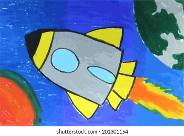 rocket ship in the sky painting background