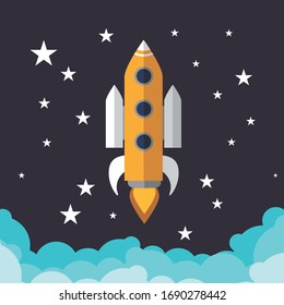 Rocket Ship Soar Into Sky Through Stock Vector (Royalty Free ...