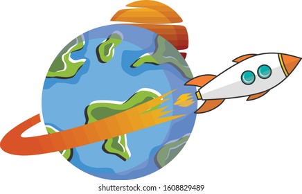 rocket ship space travel science vector art illustration