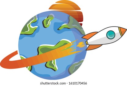 rocket ship space travel science vector art illustration