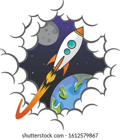 rocket ship space travel science vector art illustration