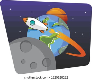 rocket ship space travel science vector art illustration