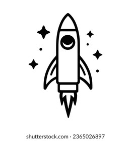 Raketenschiff mit Sternen, einzeln auf weißem Hintergrund. Vektorgrafik.