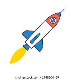 Rocket ship or starship isolated flying in sky, fast delivery, future space travel, startup technology cartoon vector.