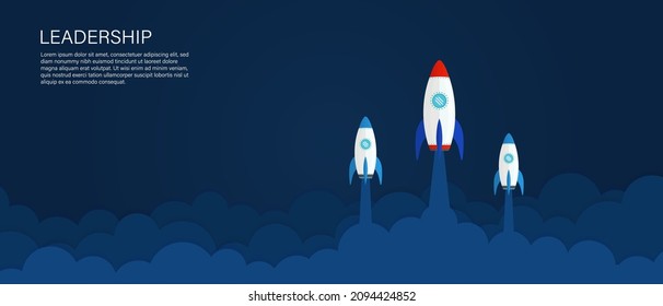 Rocket ships competition in the sky background illustration vector. Concept of leadership, teamwork, different, competition, business, startup, management, goal, strategy, creative idea.