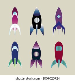 Rocket ships logo collection. Set of colorful air transportation. Vector Space Illustration. EPS 10