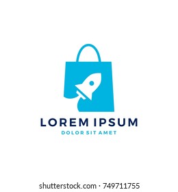 rocket shopping bag logo vector boost start up launch download