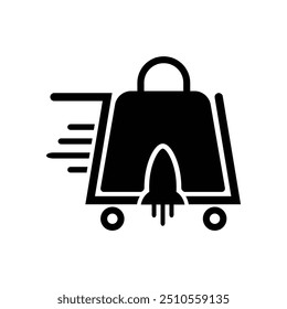 Rocket Shopping Cart icon, fast shopping cart logo, cart icon with white background, cart silhouette
