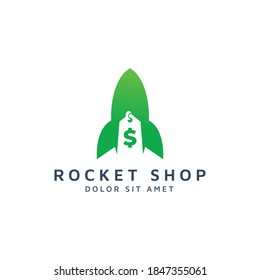 diseño del logotipo de espacio negativo para cohetes y compras