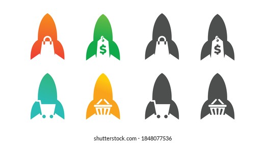 rocket and shopping negative space logo design