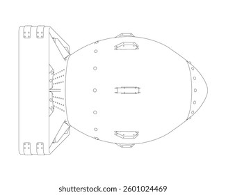 A rocket is shown in a black and white drawing. The rocket is large and has a pointed nose. The rocket is designed to be used for space exploration and is equipped with advanced technology