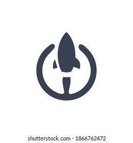 Rocket Shutdown mark Minimalist Logo Design. Blue Rocket for Company Logo