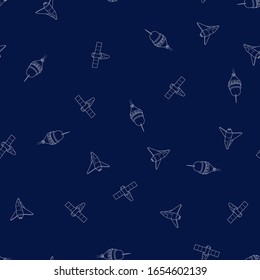 Rocket, shuttle and spaceship. Galaxy seamless pattern background. Vector illustration.
