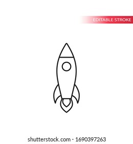 Rocket or shuttle thin line vector icon, editable stroke. Business launch concept symbol.