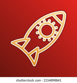 Signo de cohete. Icono de gradiente dorado con contornos sobre fondo recto. Ilustración.