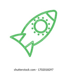 Rocket sign. Green scribble Icon with solid contour on white background. Illustration.