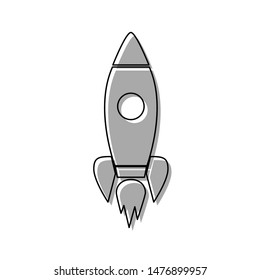 Rocket sign illustration. Black line icon with gray shifted flat filled icon on white background. Illustration.