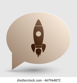 Rocket sign illustration. Brown gradient icon on bubble with shadow.
