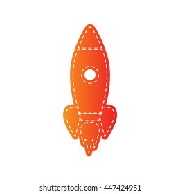 Rocket sign illustration. Orange applique isolated.