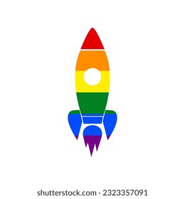 Rocket sign illustration. Rainbow gay LGBT rights colored Icon at white Background. Illustration.
