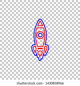 Rocket sign illustration. Red, white and contour icon at transparent background. Illustration.