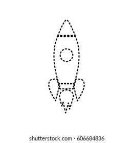 Rocket sign illustration. Vector. Black dashed icon on white background. Isolated.