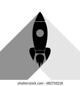 Rocket sign illustration. Vector. Black icon with two flat gray shadows on white background.