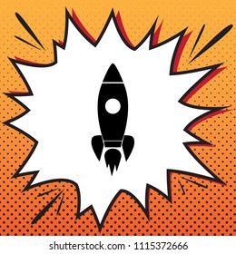 Rocket sign illustration. Vector. Comics style icon on pop-art background.